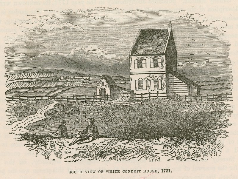 Södervy av White Conduit House, Islington, London av English School