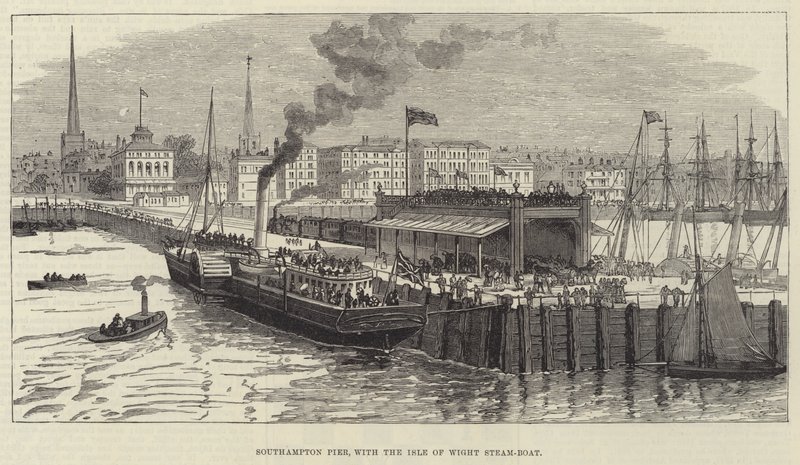 Southampton Pier, med Isle of Wight Steam-Boat (gravyr) av English School
