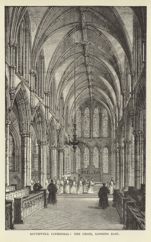 Southwell Cathedral, kören, tittar österut av English School