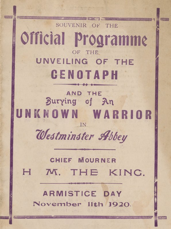 Souvenirprogram för avtäckningen av Cenotaphen av English School