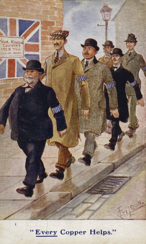 Specialkonstaplar i WW1 propagandavykort av English School