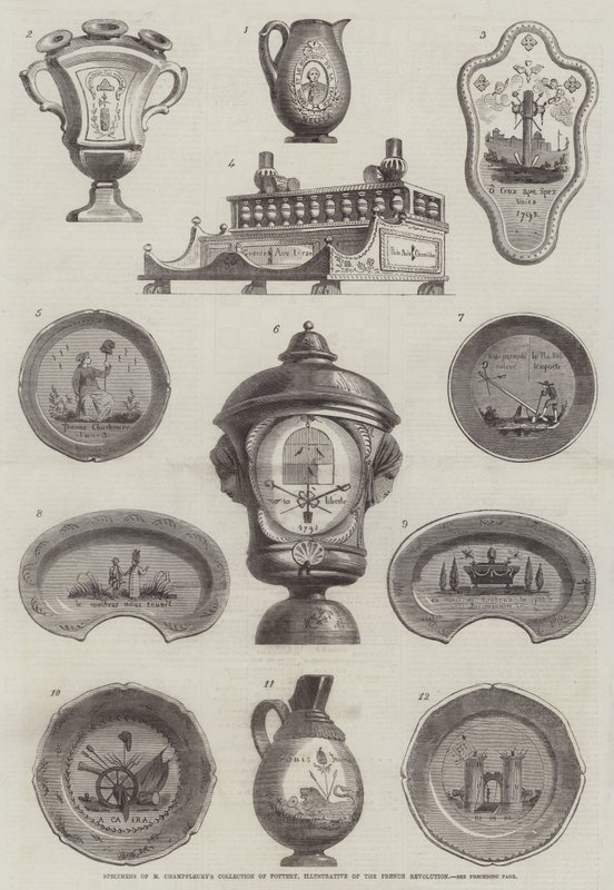 Exemplar av M Champfleurys samling av keramik, illustration av den franska revolutionen (gravyr) av English School
