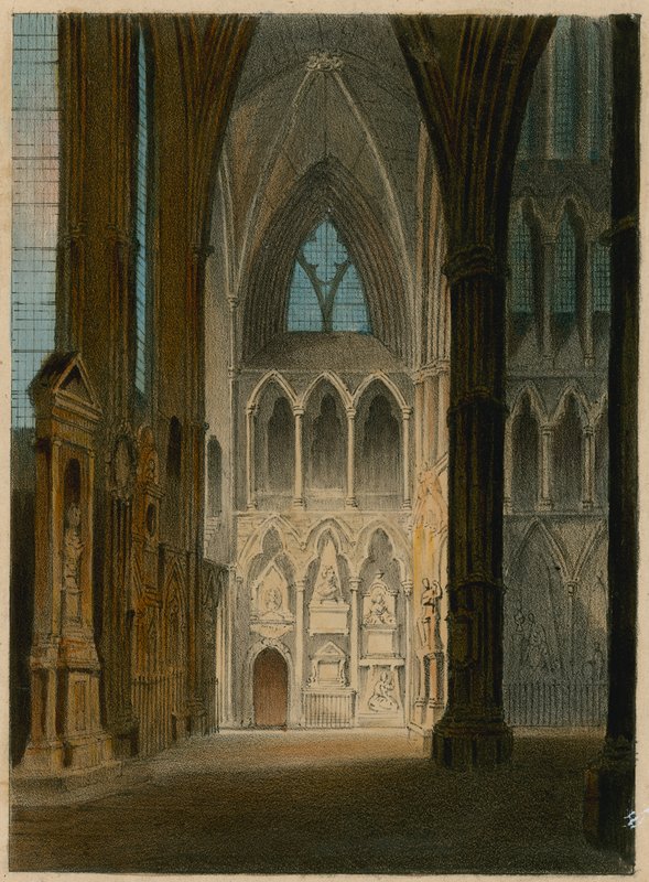 Spooners Protean Views: Poets Corner, Westminster Abbey, London, Changing to The Shades of Shakespeare, Scott och Byron av English School