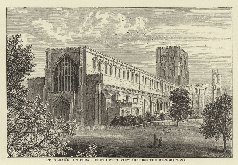 St Albans Cathedral, sydvästlig vy, före restaureringen av English School