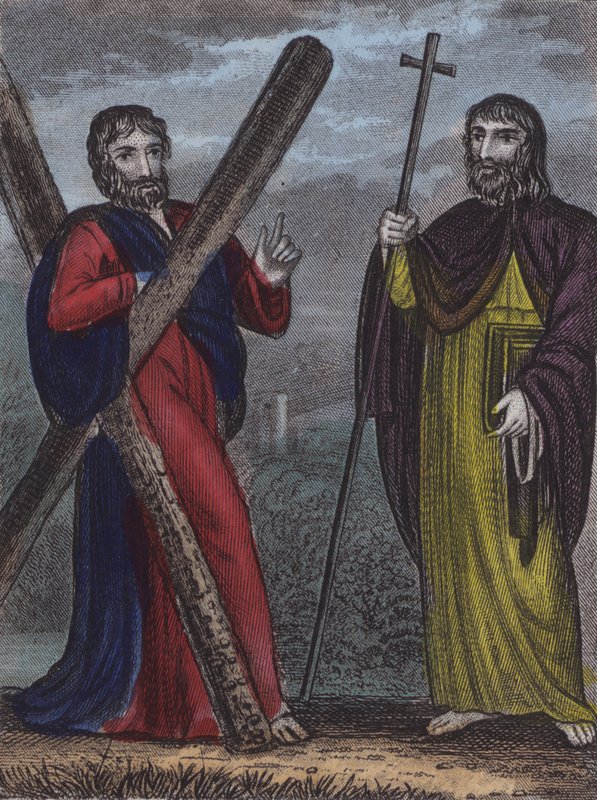 St Andrew, St Philip (färgad gravyr) av English School