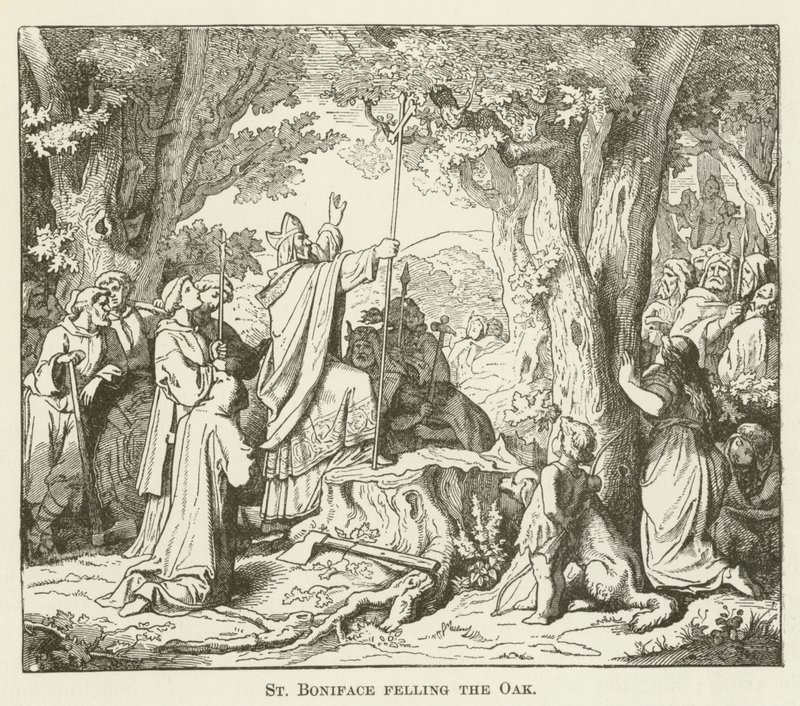 St Bonifatius fäller eken av English School
