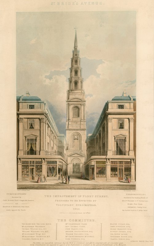 St Brides Avenue; Förbättringen i Fleet Street, London, föreslog att genomföras genom frivillig prenumeration, 1825 av English School
