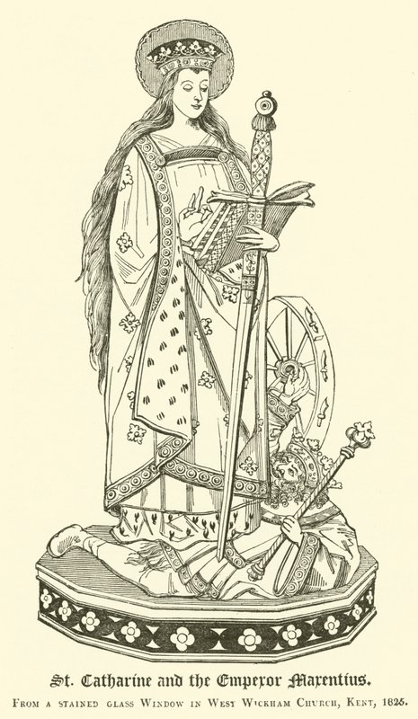 St Catharine och kejsaren Marentius (gravyr) av English School