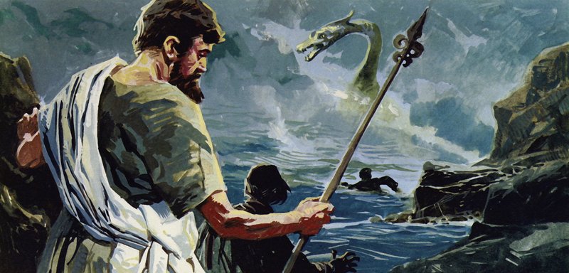St Columba kom till Loch Ness och såg en man som hade blivit skadad av ett stort vattenmonster av English School