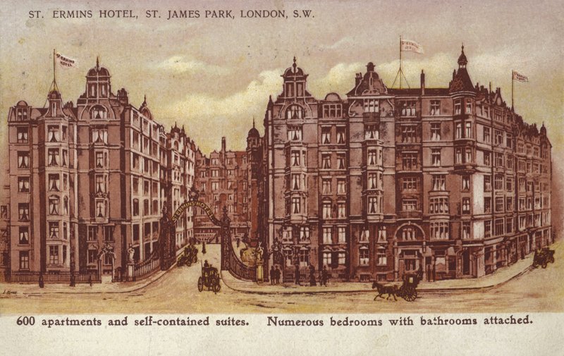 St Ermins Hotel, St James Park, London, sydvästra av English School