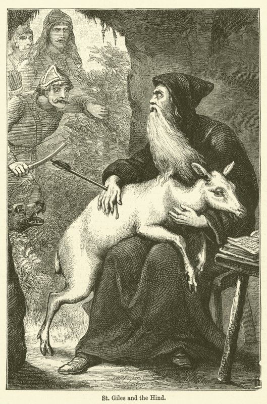 St Giles och hinden (gravyr) av English School