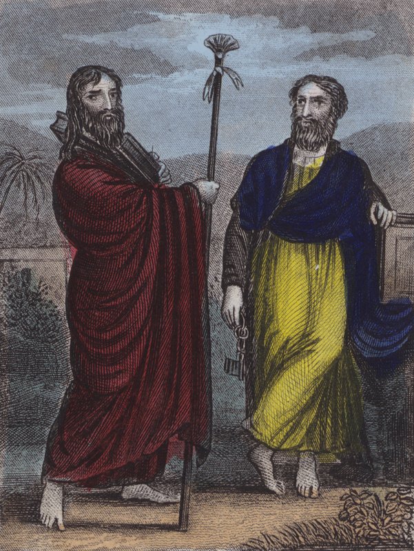St James the Great, St Peter (färgad gravyr) av English School