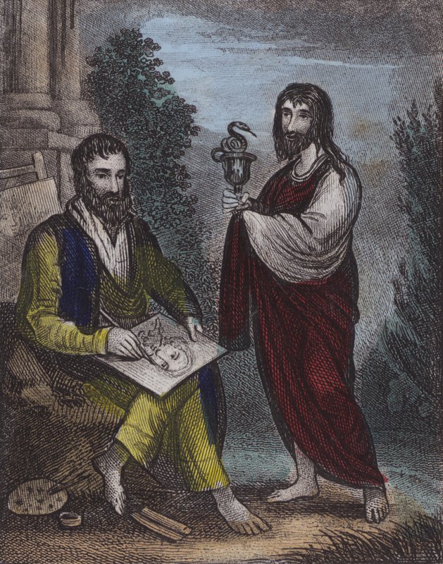 St Luke, St John (färgad gravyr) av English School