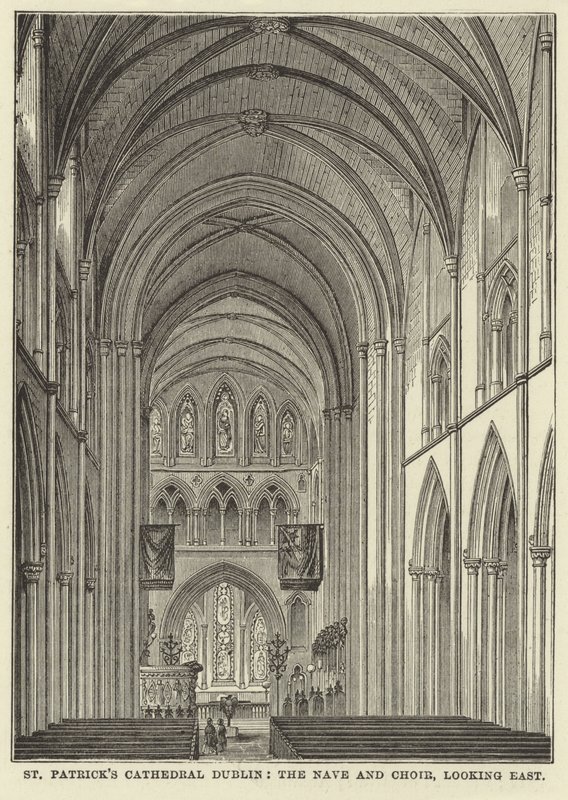 St Patricks Cathedral Dublin, skeppet och kören, tittar österut av English School