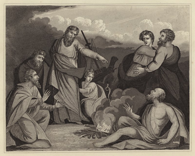 St Paul skakar huggormen ur sin hand (gravyr) av English School