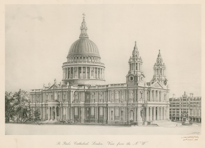 St Pauls Cathedral, London, utsikt från nordväst av English School
