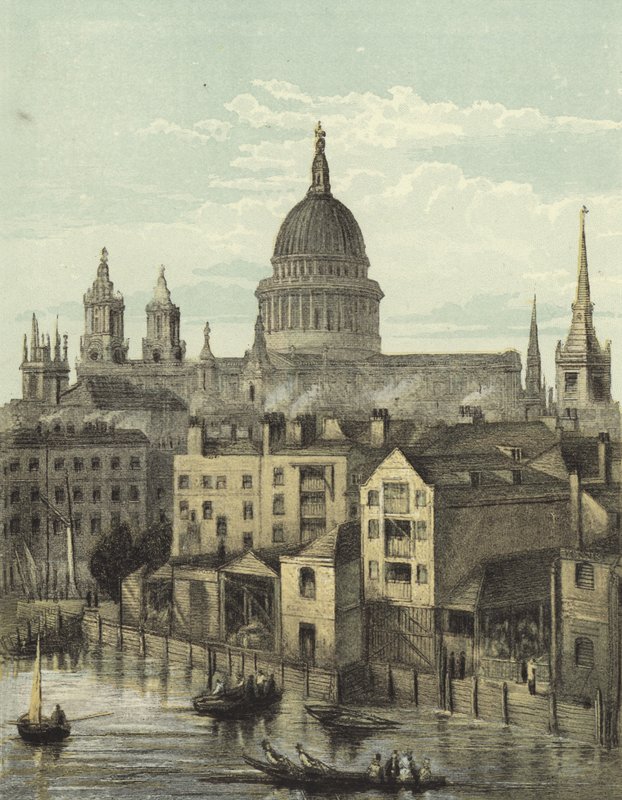 St Pauls Cathedral, utsikt över södra fronten från Southwark Bridge av English School