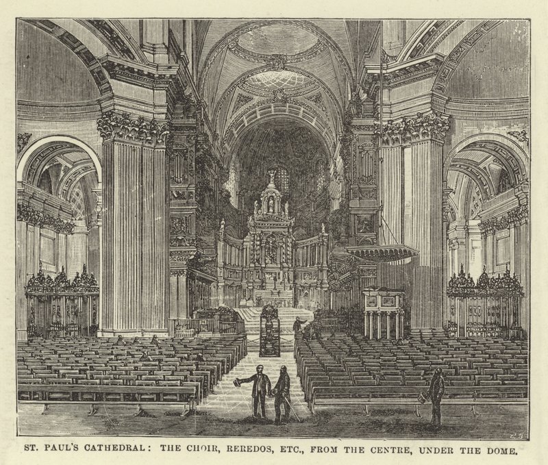 St Pauls Cathedral, kören, Reredos, etc, från centrum, under kupolen av English School
