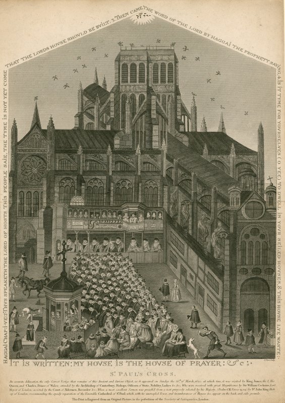 St Pauls Cross, London, som det såg ut den 26 mars 1620 av English School