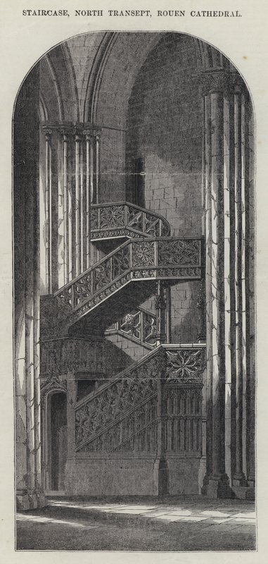 Trappa, norra tvärskeppet, Rouen katedral (gravyr) av English School