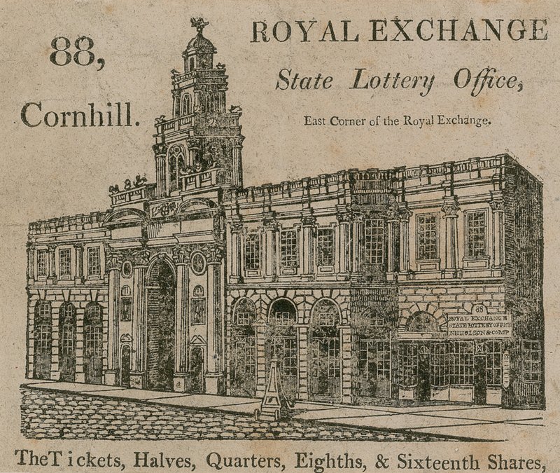State Lottery Office, östra hörnet av Royal Exchange, 88 Cornhill, London av English School