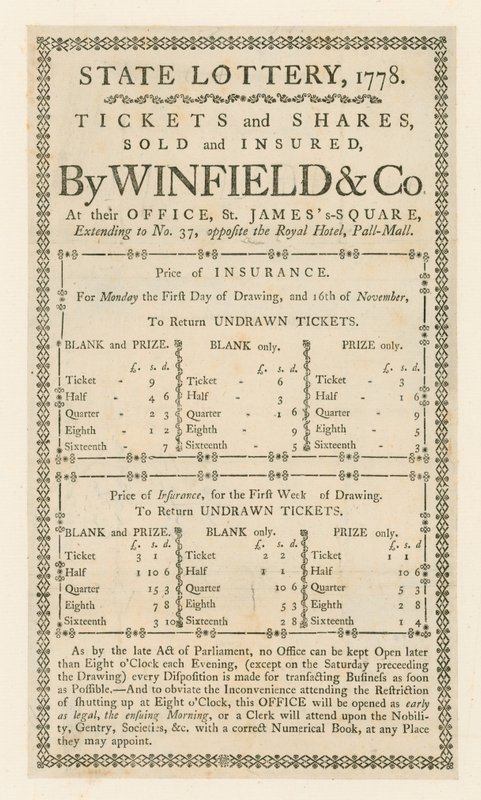 Statens lotteri, 1778 av English School