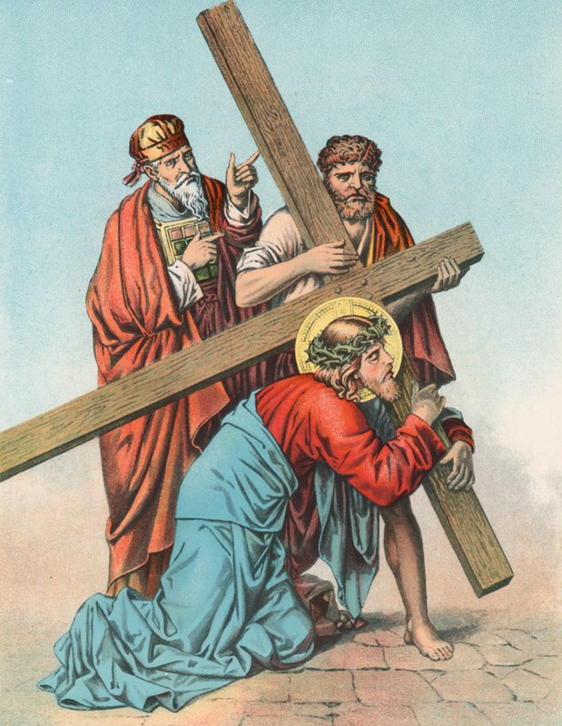 Station III Jesus faller första gången under korset av English School