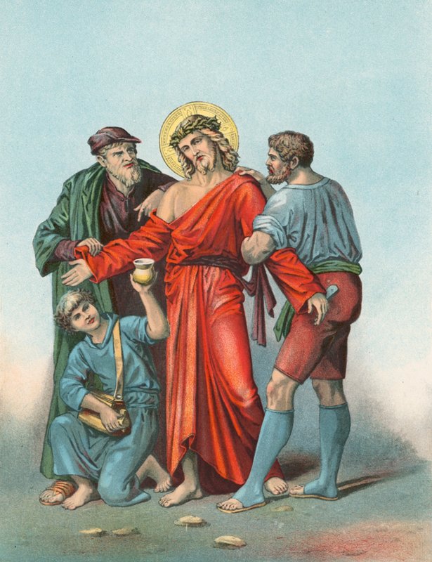 Station X Jesus tas av sina kläder och erbjuds vinäger och galla av English School