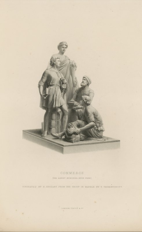 Staty som föreställer Commerce som pryder Albert Memorial av English School