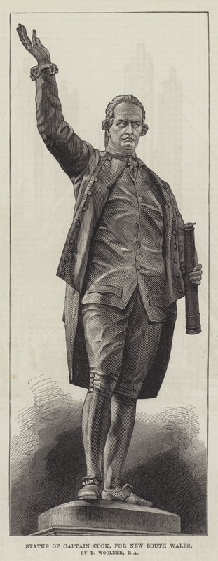 Staty av Captain Cook, för New South Wales, av T Woolner, RA (gravyr) av English School