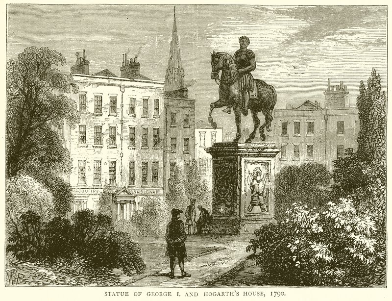 Staty av George I. och Hogarths House av English School