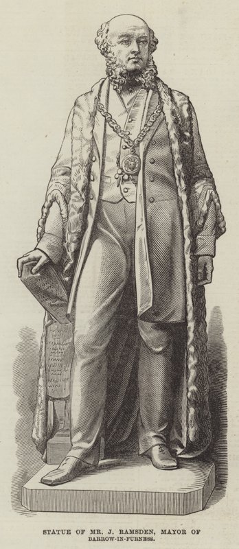 Staty av Mr J Ramsden, borgmästare i Barrow-in-Furness (gravyr) av English School