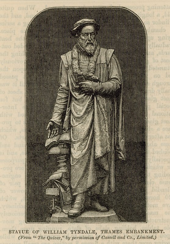 Staty av William Tyndale på Themsen Embankment av English School