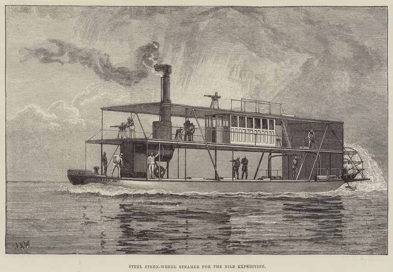 Steel Stern-Wheel Steamer för Nile Expeditionen (gravyr) av English School
