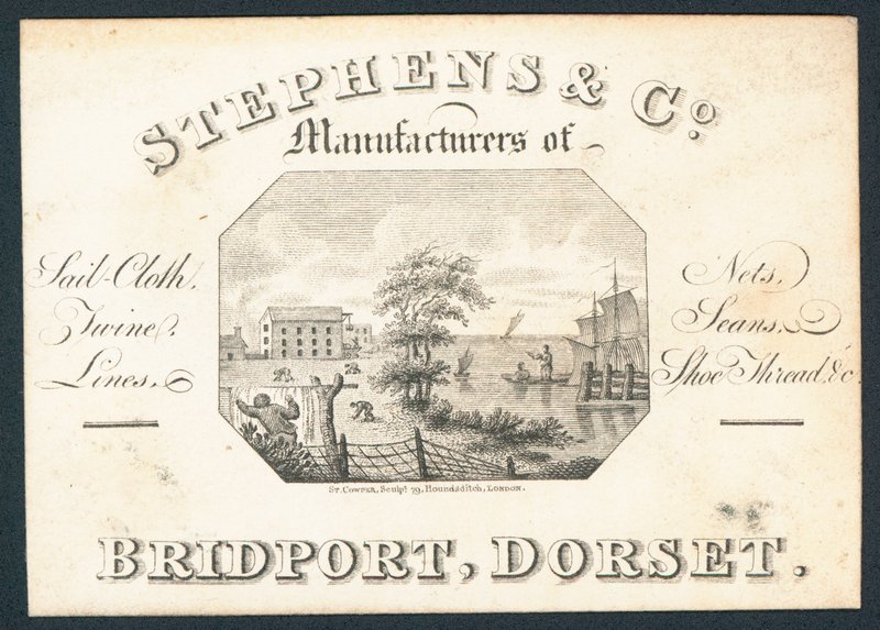 Stephens & Co, tillverkare av segelduk, nät, garn, linor och skotråd, handelskort av English School
