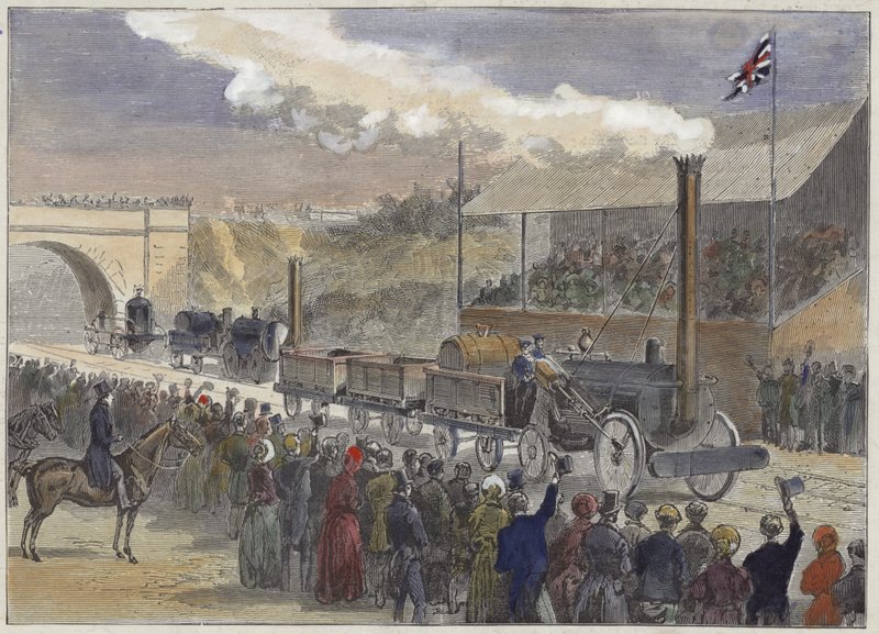 Stephensons Rocket kom först vid loktävlingen i Rainhill 1829 av English School