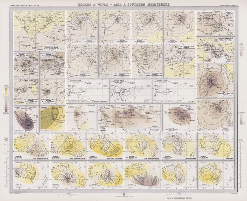Storm och vindar, Asien och södra halvklotet (färg litho) av English School