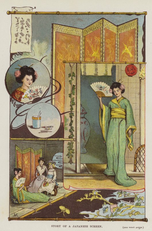 Historien om en japansk skärm (lito i färg) av English School