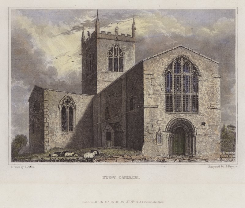 Stow Church, Lincolnshire (färgad gravyr) av English School