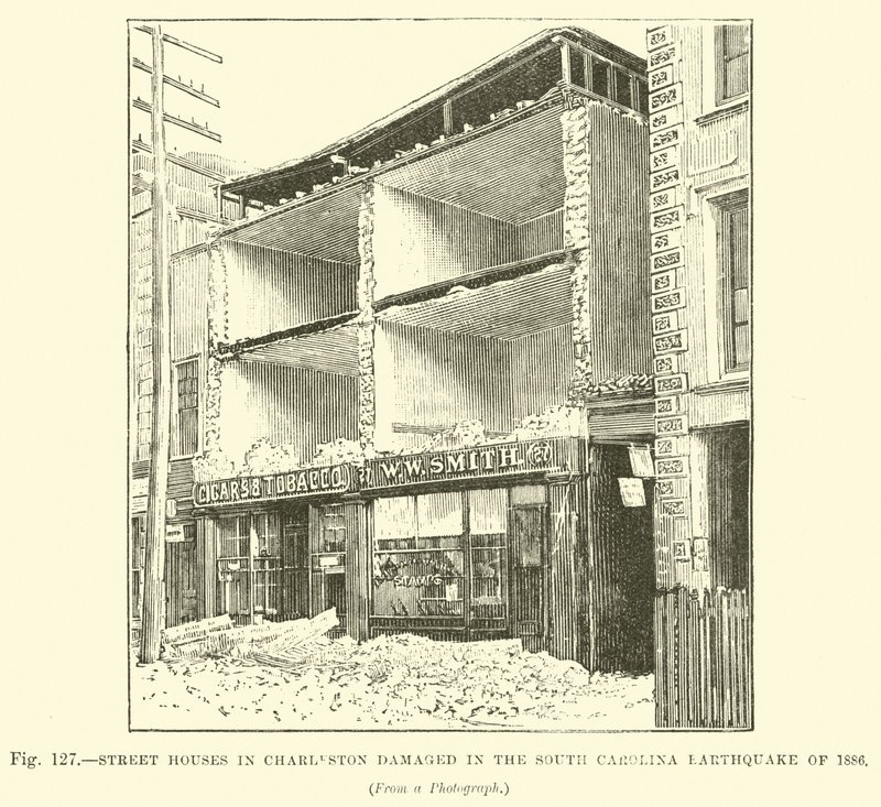 Gatuhus i Charleston skadades i jordbävningen i South Carolina 1886 av English School