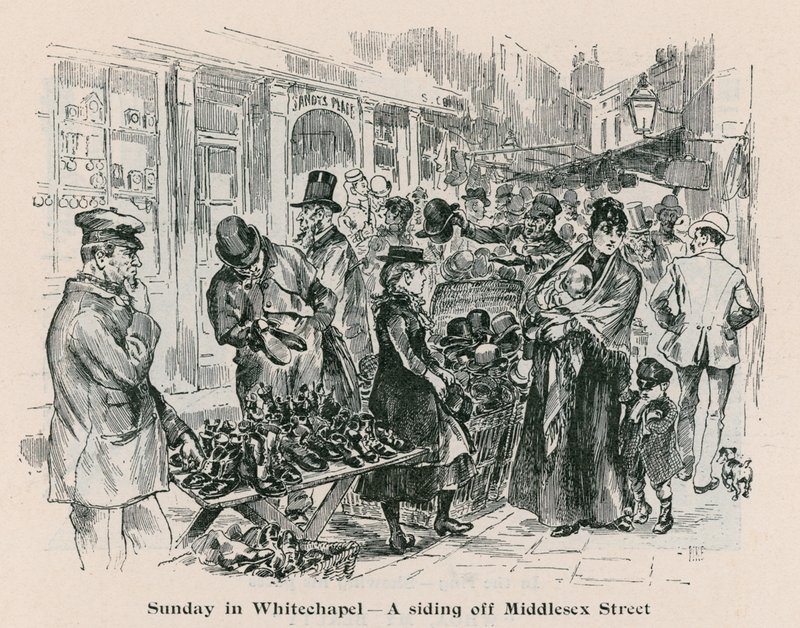Söndag i Whitechapel - ett sidospår utanför Middlesex Street, London av English School