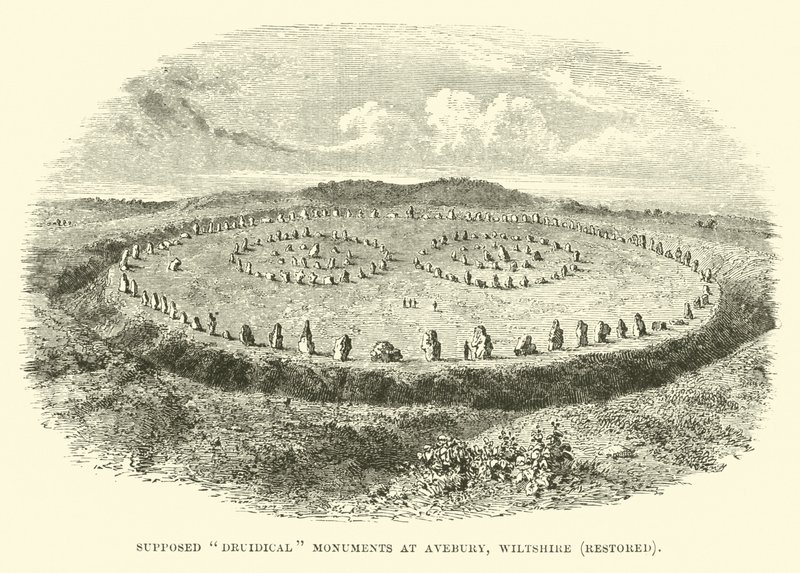 Förmodade druidiska monument i Avebury, Wiltshire, restaurerade av English School