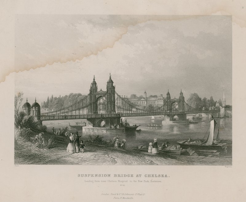 Hängbron vid Chelsea, som leder nära Chelsea Hospital till New Park, Battersea av English School