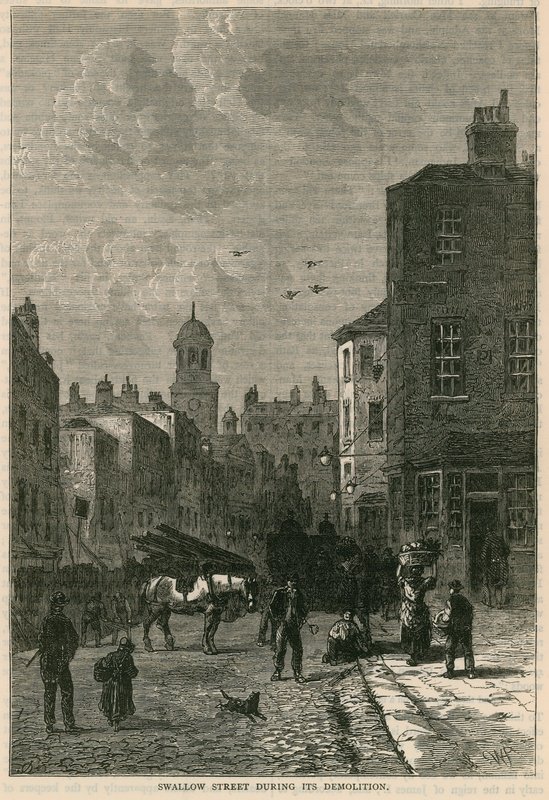 Swallow Street, London, under rivningen av English School
