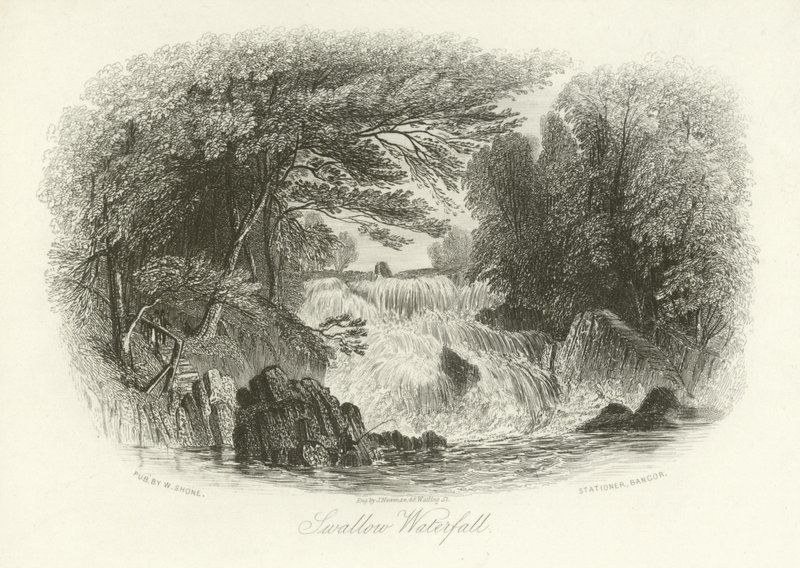 Swallow Waterfall, nära Betws-y-Coed, norra Wales av English School