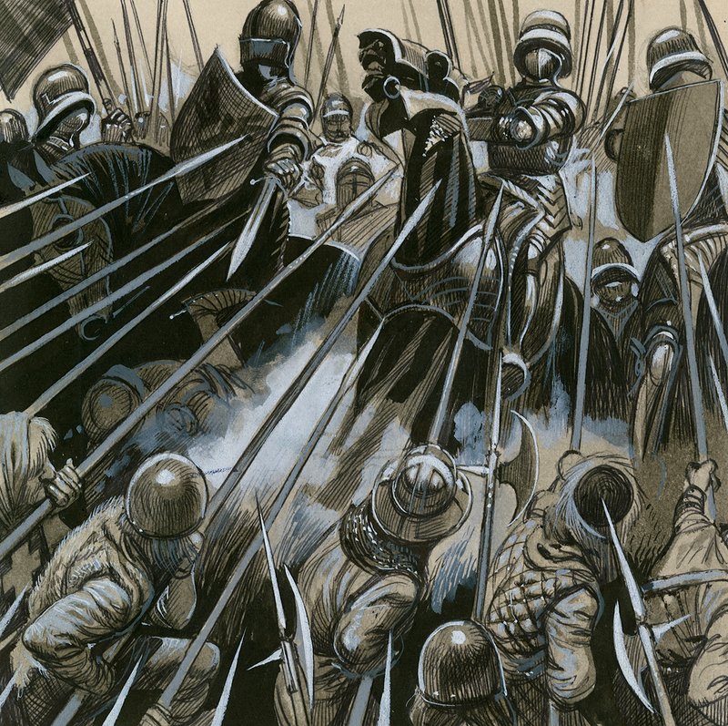 Schweiziska soldater besegrade den burgundiska armén 1476-77 av English School