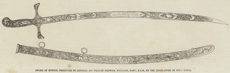 Hedersvärd överlämnad till general Sir William Fenwick Williams, Baronet, KCB, av den lagstiftande församlingen i Nova Scotia (gravyr) av English School