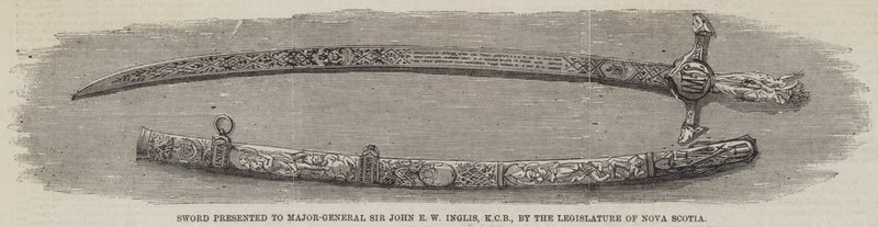 Svärd presenterat för generalmajor Sir John E W Inglis, KCB, av legislaturen i Nova Scotia (gravyr) av English School