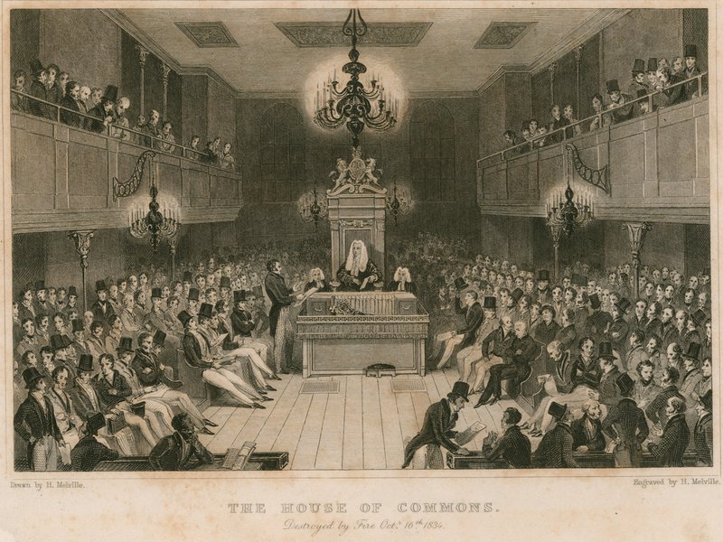 Underhuset, förstört av brand, 16 oktober 1834 av English School