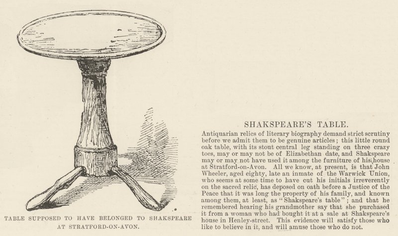 Bordet ska ha tillhört Shakspeare i Stratford-on-Avon (gravyr) av English School